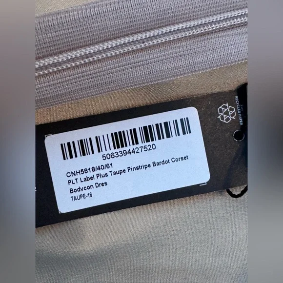 PrettyLittleThing taupe pinstripe Bardot corset bodycon dress NWT 12 - Picture 7 of 7